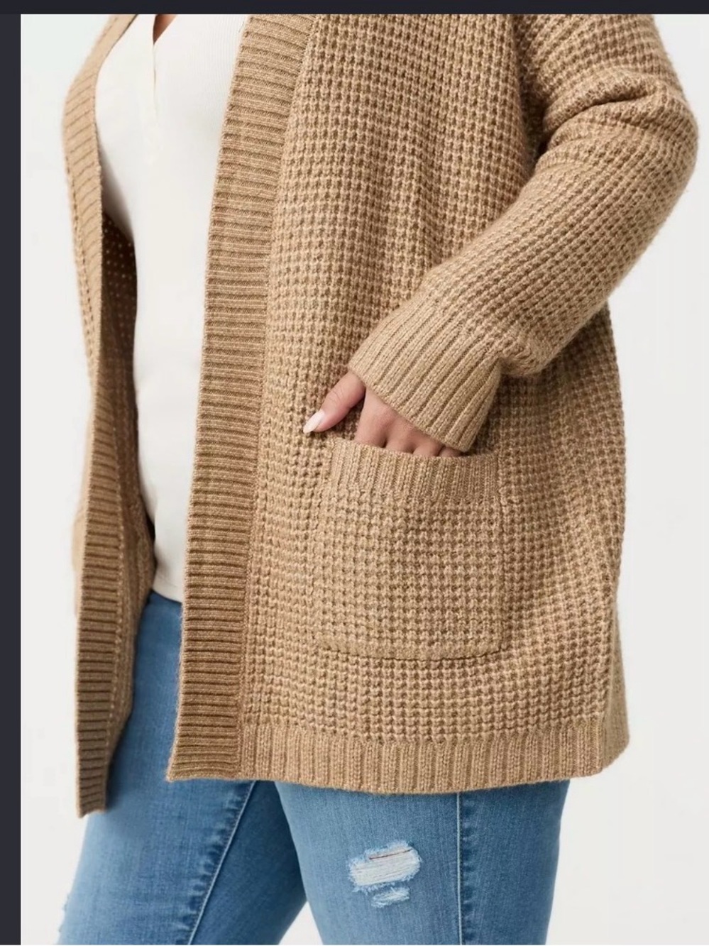 Max Studio Open-Front Knit Cardigan - Camel Tan
